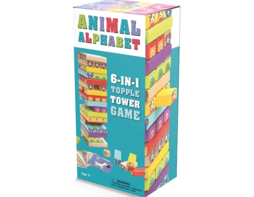 Clearance Wonderbox Animal Alphabet - Wooden Topple Tower with 6 Games