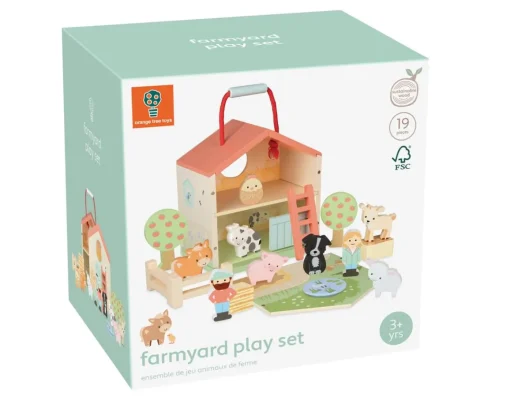 Best Orange Tree Toys Farmyard Play Set - 19 Wooden Pieces