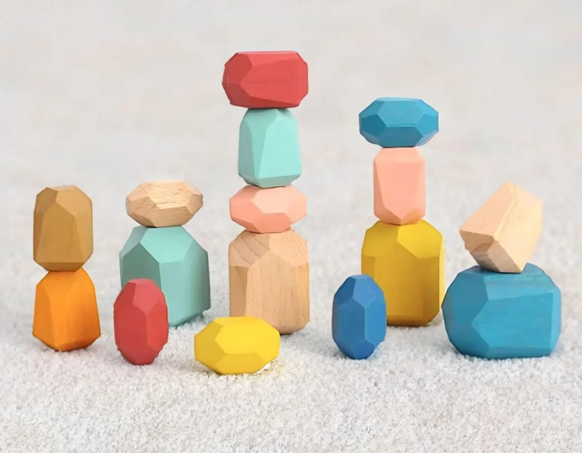 Hot Tooky Toy Wooden Stacking Stones - Set of 16