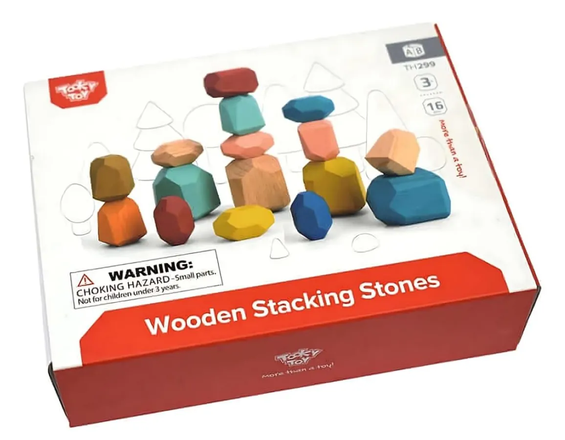 Hot Tooky Toy Wooden Stacking Stones - Set of 16